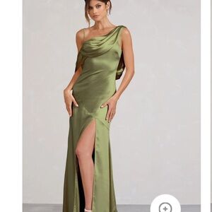 green emerald velvet dress Salome Olive Twisted Asymmetric Midi Dress – Club L London main image 1